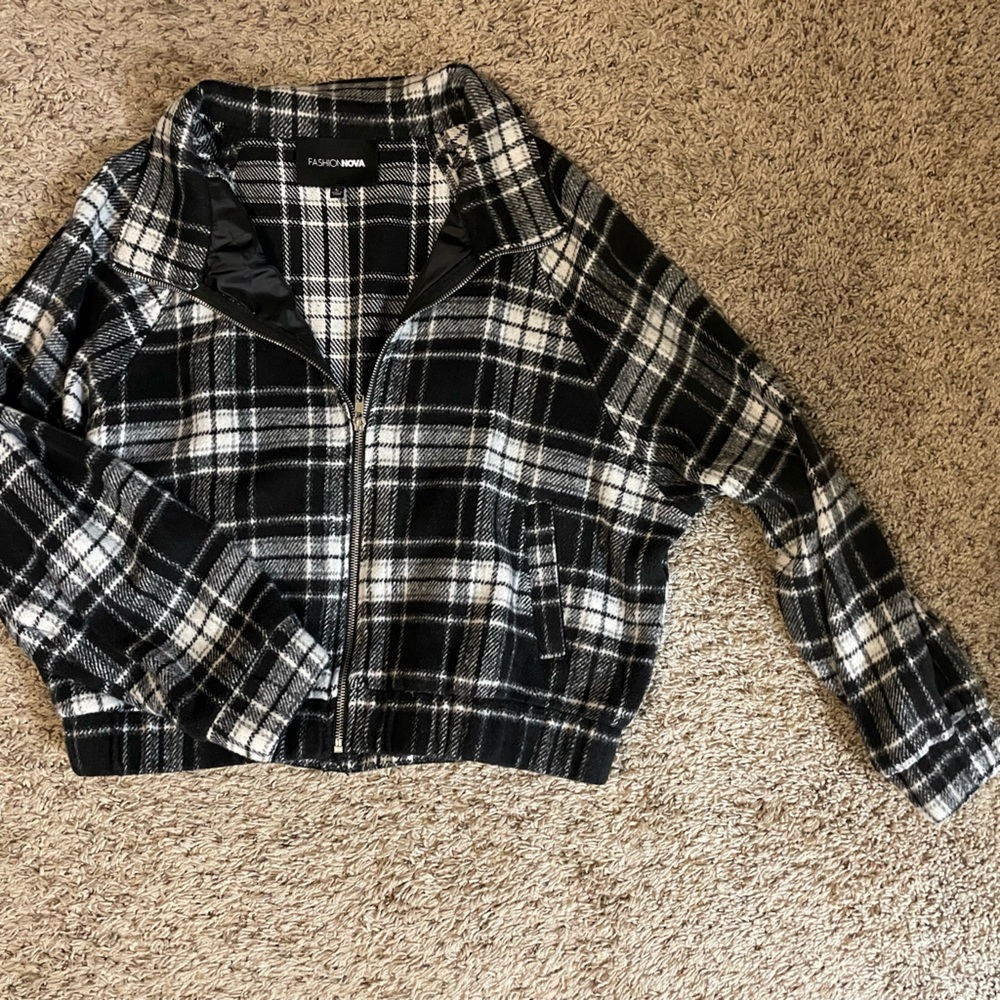 Fashion Nova Black and White Plaid Jacket